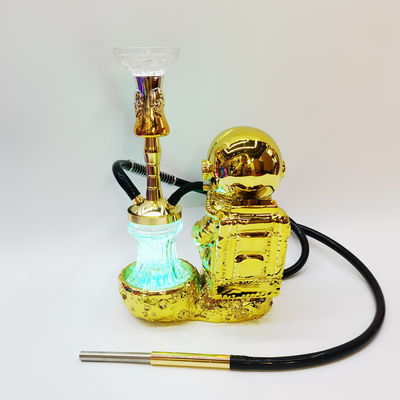 Резиновая 38CM Кальяновый дизайн Золотой Белый Алюминий 1 Шланг Шиша с светодиодным светом