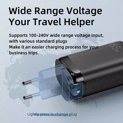 65 Вт GaN 3 порта USB Type-c Travel Adapter для высокоскоростной зарядки нескольких устройств