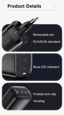 65 Вт GaN 3 порта USB Type-c Travel Adapter для высокоскоростной зарядки нескольких устройств