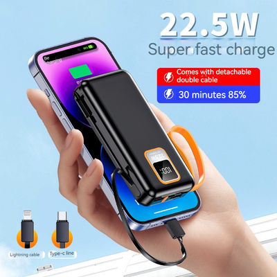 Наружный 10000mAh TC Port Mini 22,5W быстрый зарядный энергобанк с кабелем и реальной емкостью