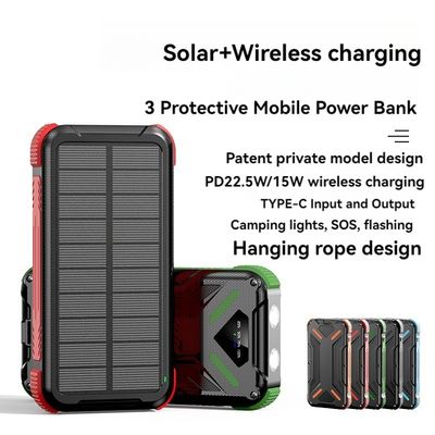 Беспроводный 15W/USB 22.5W Выход Солнечный энергобанк 20000mAh для сотовых телефонов Смартфоны
